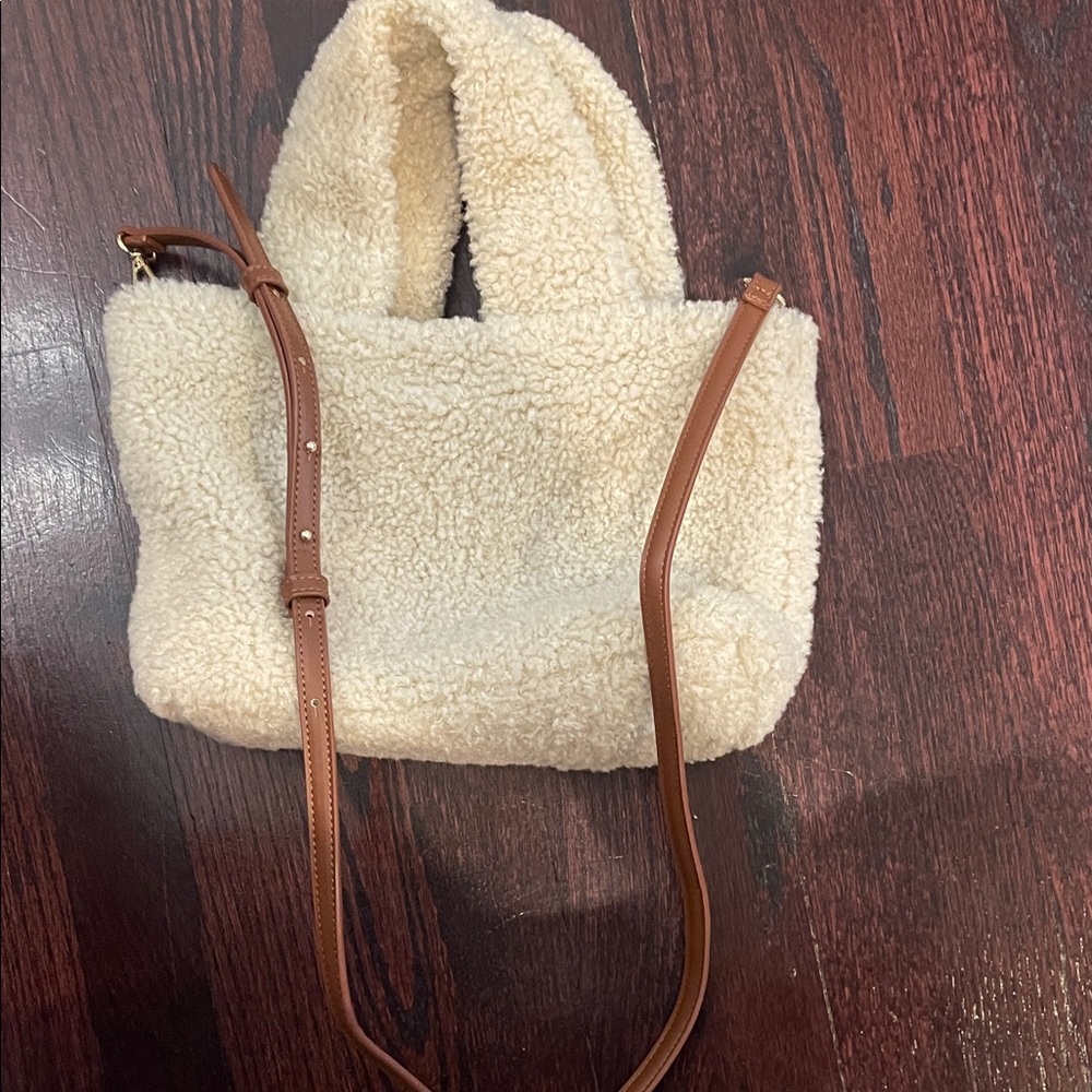 Laundry By Shelli Segal Cream Sherpa Tote with Tan Strap